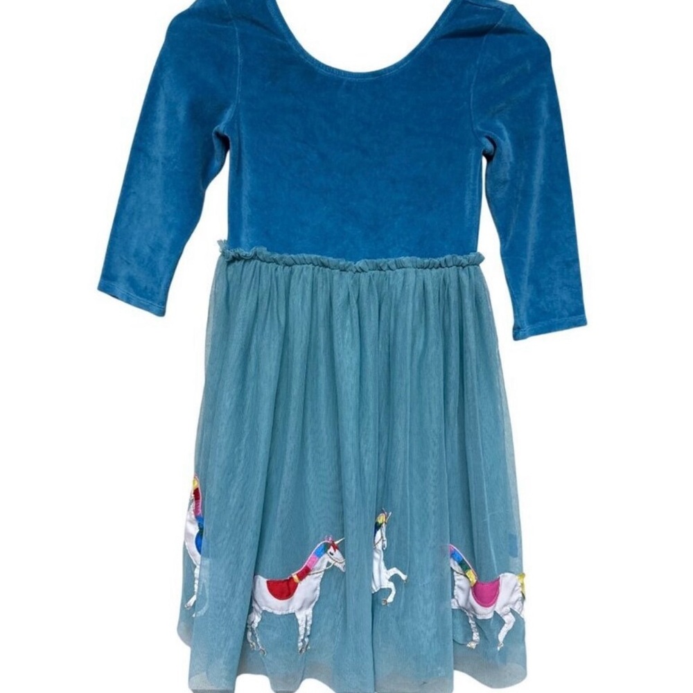 Mini Boden Teal Velvet Unicorn Party Dress Size 6-7Y - Picture 6 of 8
